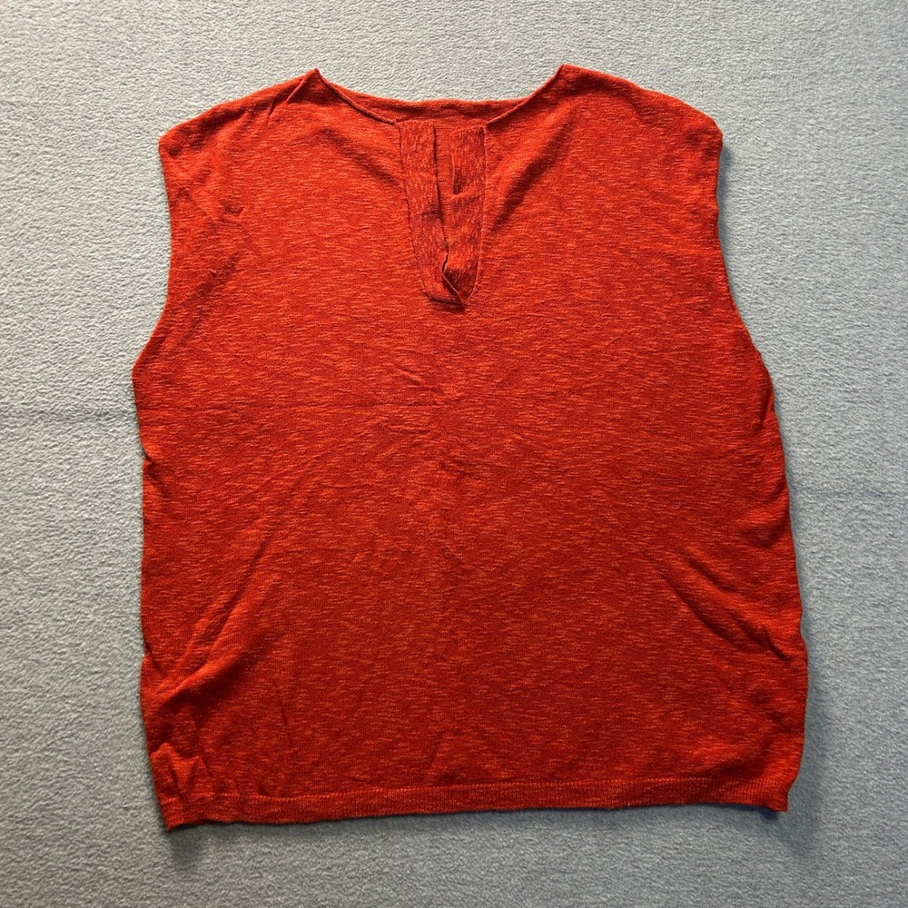 Marled Sleeveless Knit Top Womens Large Burnt Orange Split Neck Casual Blouson